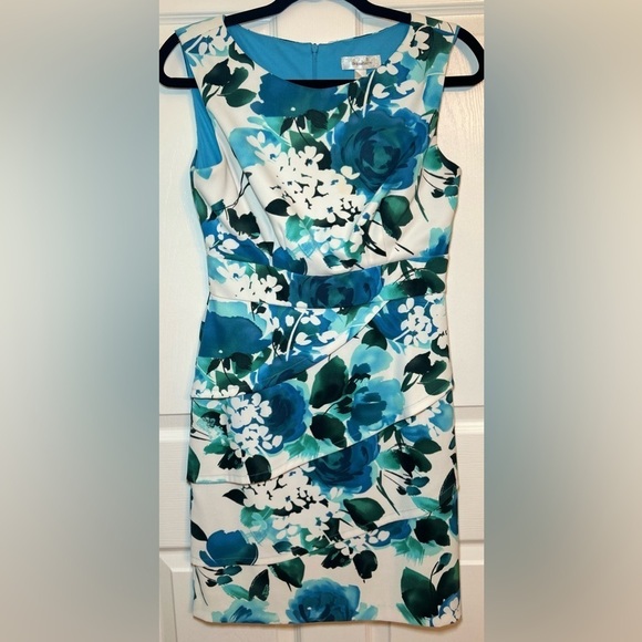 Dress Barn Tiered Sheath Dress- Blue Green Floral/ Size 4 - Picture 1 of 4